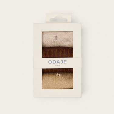 Pack de 3 paires de chaussettes - Côtelé doré marron & écru