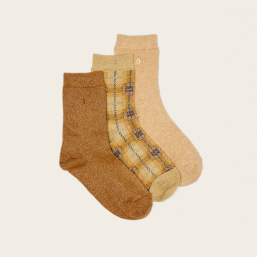 Pack de 3 paires de chaussettes - Paillettes, doré & marron