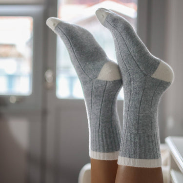 Chaussettes en laine mérinos avec bandes | Gris