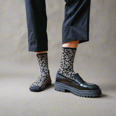 Chaussettes Glitter Lurex en lyocell | Léopard noir