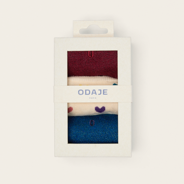 Pack de 3 paires de chaussettes - Petit coeur multi & paillettes bordeaux bleu