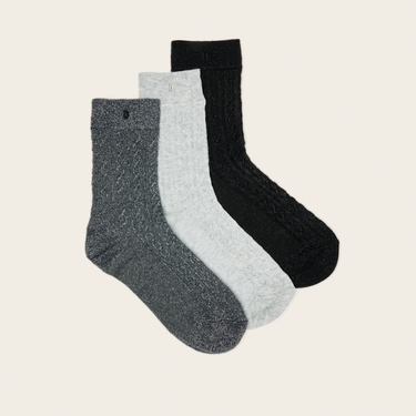 Pack de 3 paires de chaussettes - Torsades argenté gris & noir