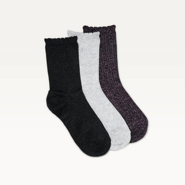 Pack de 3 paires de chaussettes - Côtelé froufrou, noir violet & argenté