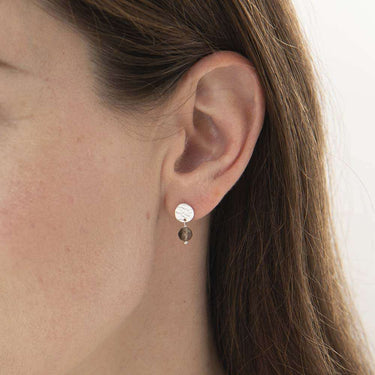 Boucles mini Coin argenté - Quartz fumé