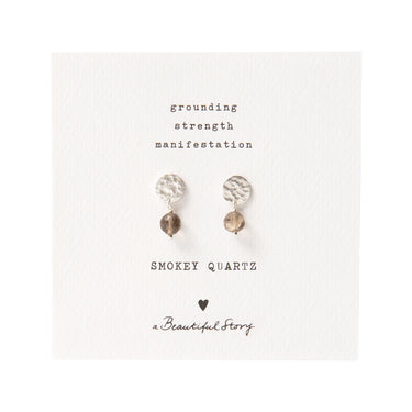 Boucles mini Coin argenté - Quartz fumé