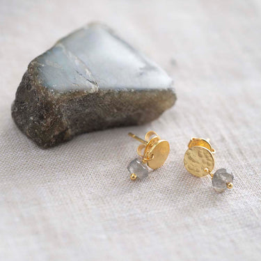 Boucles mini Coin doré - Labradorite