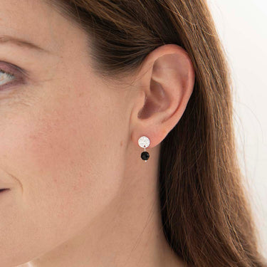 Boucles mini Coin argenté - Onyx noir