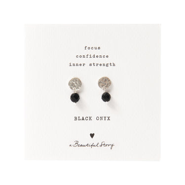 Boucles mini Coin argenté - Onyx noir