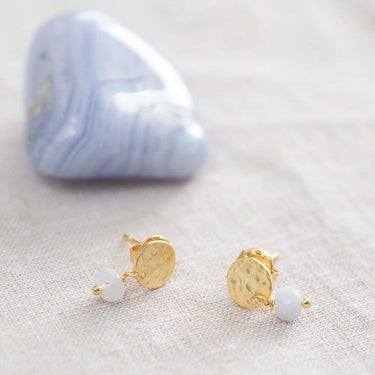 Boucles mini Coin doré - Agate bleue