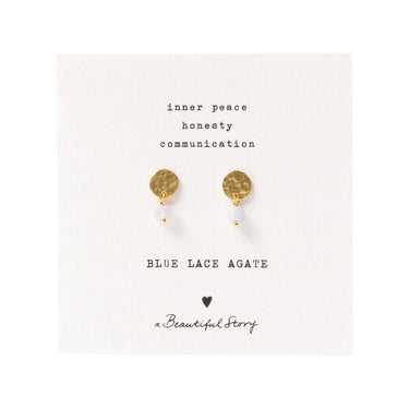Boucles mini Coin doré - Agate bleue