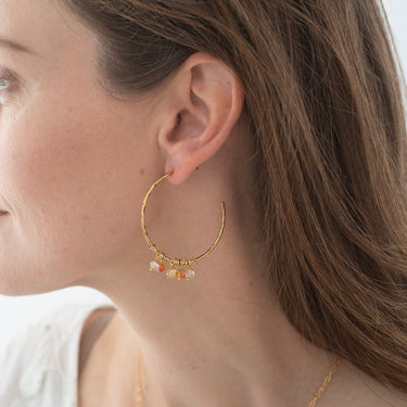 Boucles Aurora doré - Cornaline & Quartz rose