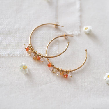 Boucles Aurora doré - Cornaline & Quartz rose
