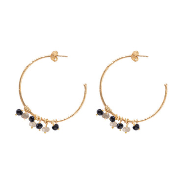 Boucles Aurora doré - Onyx noir et Labradorite