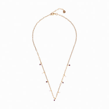 Golden Spontaneous necklace - garnet &amp; rose quartz 