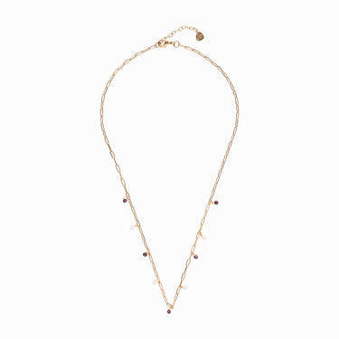 Collier Spontaneous doré - grenat & quartz rose