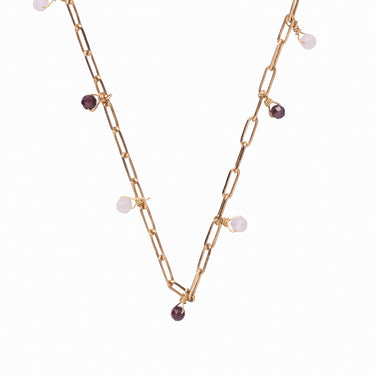 Collier Spontaneous doré - grenat & quartz rose