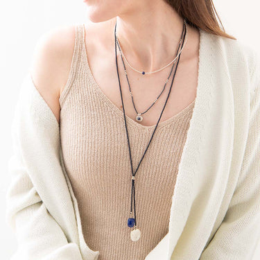 Collier Flora argenté - Lapis Lazuli