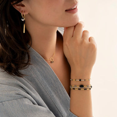 Bracelet Clever doré et argenté - Onyx noir