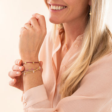 Bracelet Stream doré - Quartz rose