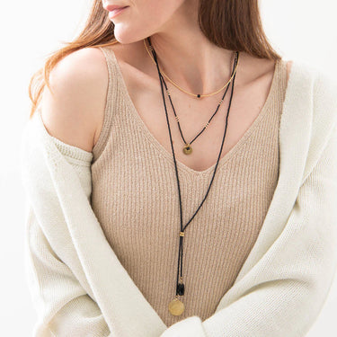 Collier Flora doré - Onyx noir