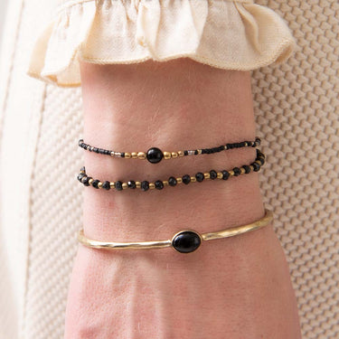 Bracelet Iris card doré - Onyx noir