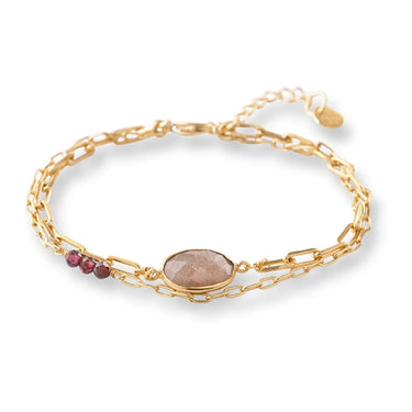Bracelet Affinity doré - Pierre de Lune pêche et Grenat