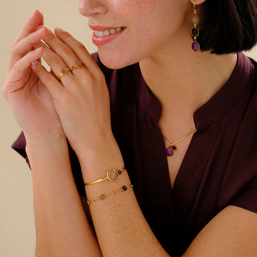 Bague Vibrant - Grenat & Pierre de lune pêche