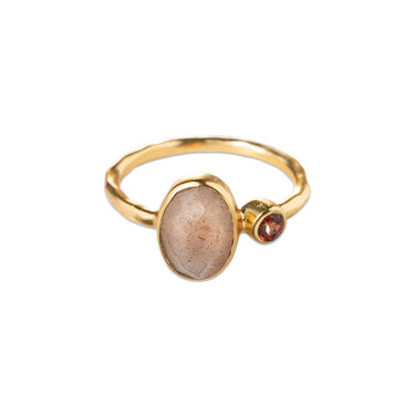 Bague Vibrant - Grenat & Pierre de lune pêche