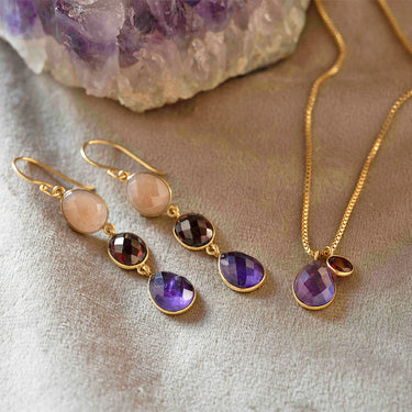 Boucles Granted doré - Pierre de Lune Grenat Améthyste