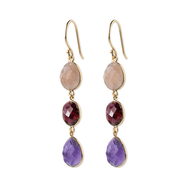 Boucles Granted doré - Pierre de Lune Grenat Améthyste