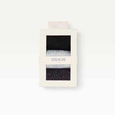 Pack de 3 paires de chaussettes - Côtelé froufrou, noir violet & argenté