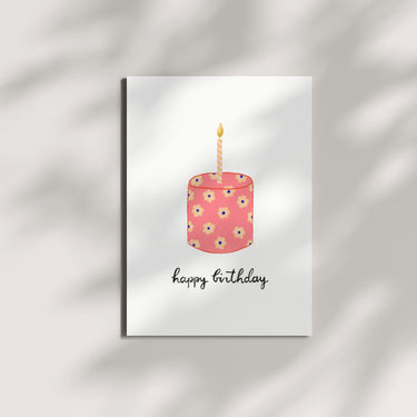 Carte pliante Birthday cake - Floral pink