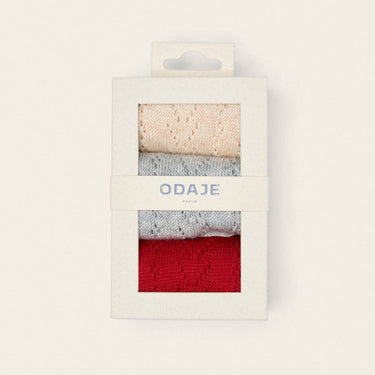 Pack de 3 paires de chaussettes - Ajouré écru gris & rouge