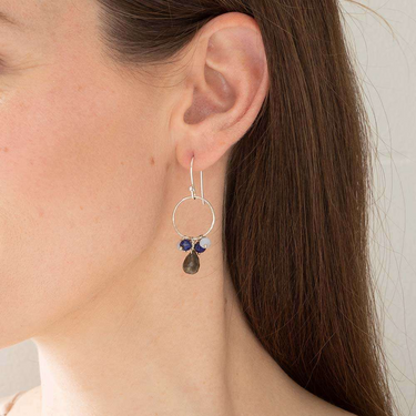 Boucles Flourish argenté - Labradorite mix