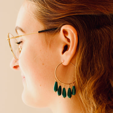 Green Agate hoop earrings