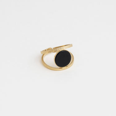 Bague Ginko ouverte - Agate Noire