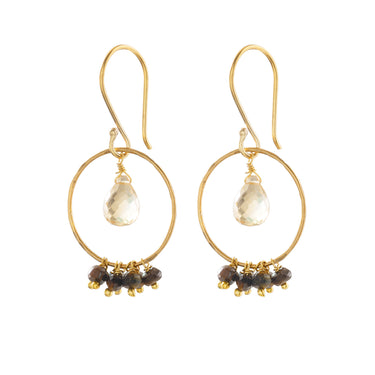 Boucles Fireworks doré- Citrine & Oeil de tigre