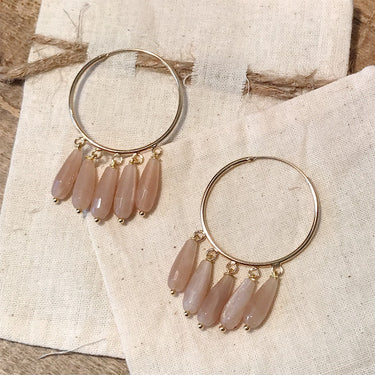 Pink Agate Hoop Earrings